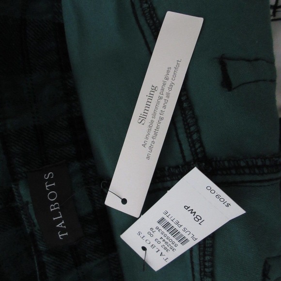 Talbots Green & Navy Plaid Straight Leg Pants. Size 18WP - Picture 7 of 15
